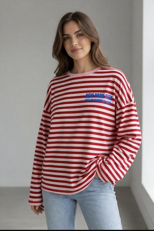 Oversize Streifen Longsleeve Print"New York City"