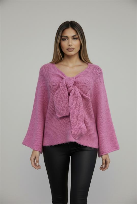 Damen Strickpullover mit Bindeschleife-Oversized