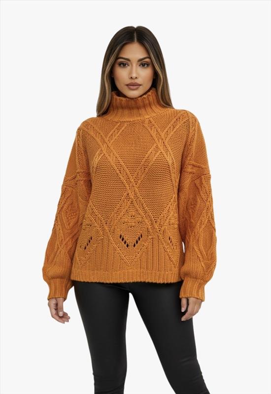 Strickpullover mit Zopfmuster-Stehkragen