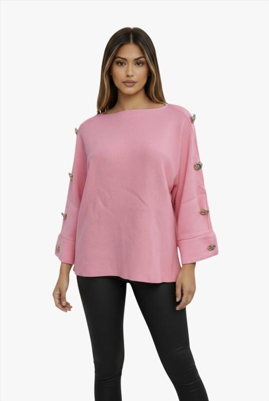 Damen Feinstrick Pullover mit Knöpfen an den Ärmel