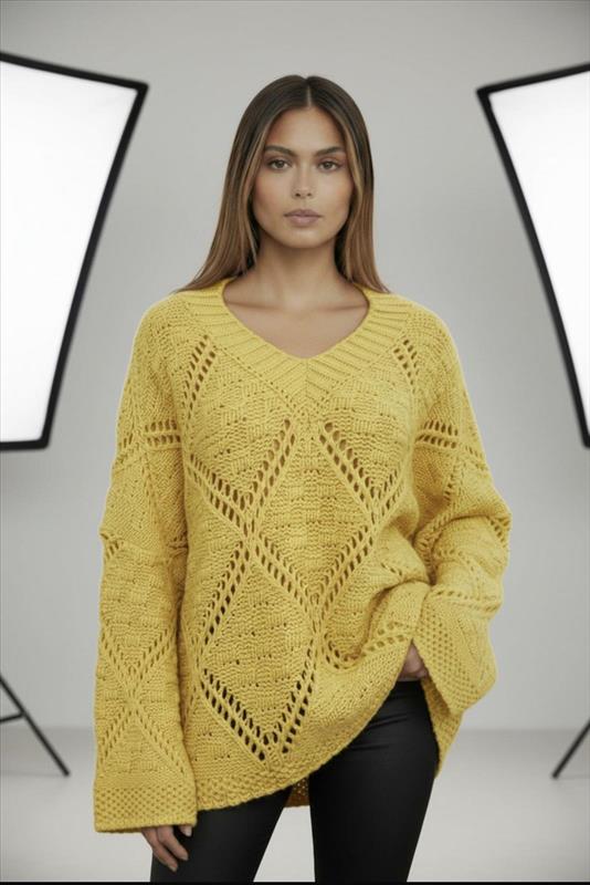 Strickpullover mit V-Ausschnitt und Zopfmuster