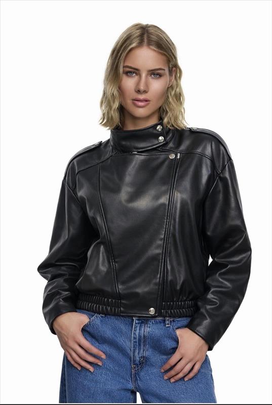 Kurze Kunstlederjacke mit asymmetrischem Reißverschluss