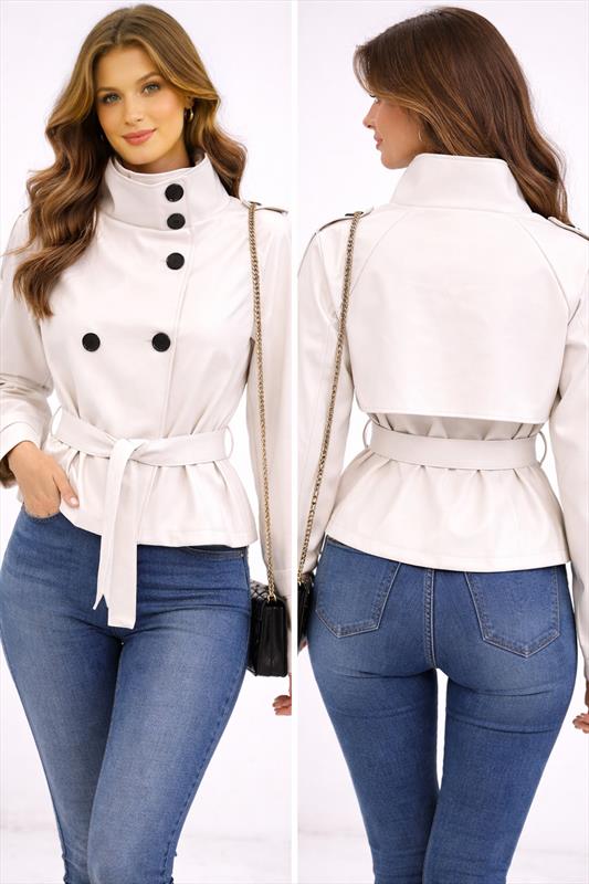 Damen Kunstleder Jacke mit Gürtel