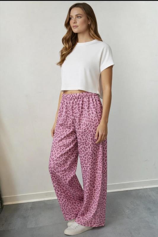 Leo Print Wide-Leg Hose mit elastischem Bund