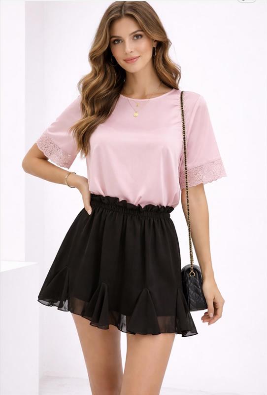 Damen Chiffon Minirock mit Volants