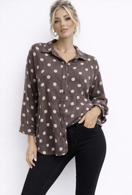 Damen Gepunktete Baumwollbluse