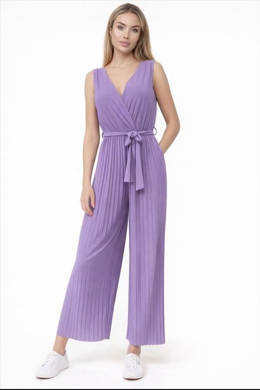 Plissee Jumpsuit mit Bindegürtel